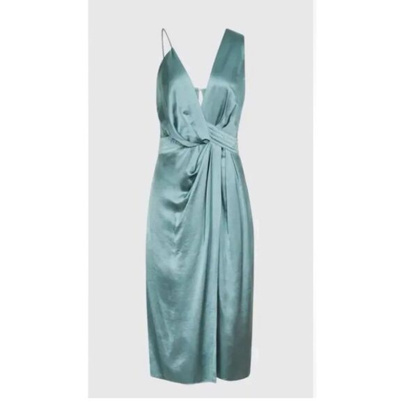 REISS Charlie Satin Twist-Front Midi Dress - Picture 4 of 10